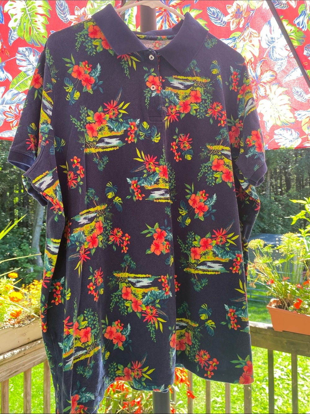 Lands' End Navy Floral Women's Polo Tunic